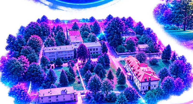 Aerial perspective of the park campus and guest accommodations