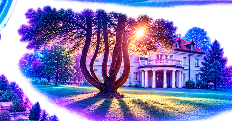 Magnificent illuminated park tree on the conference grounds
